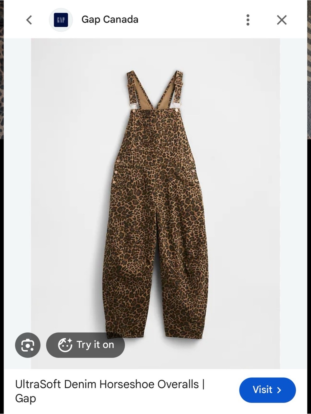 Gap Leopard Print Denim Horseshoe Overalls / SOLD OUT STYLE / Large